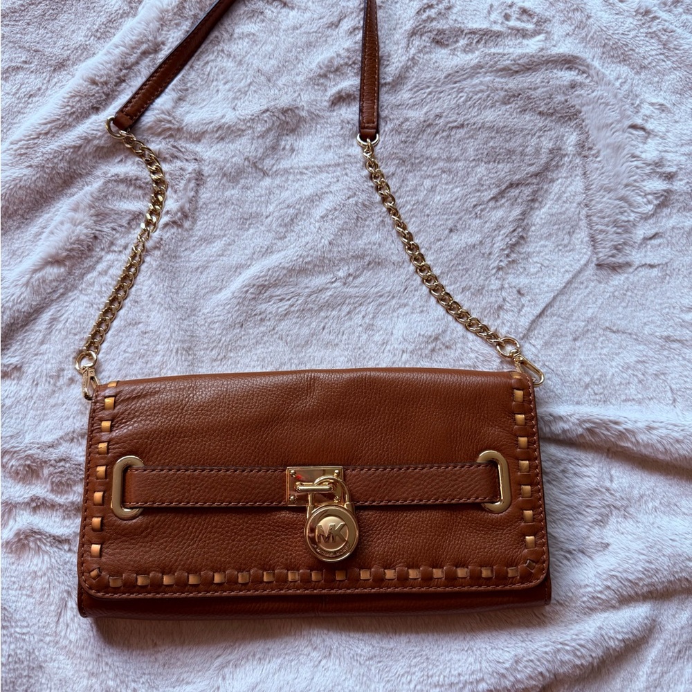 Michael Kors Brown Leather Clutch with Gold Accents